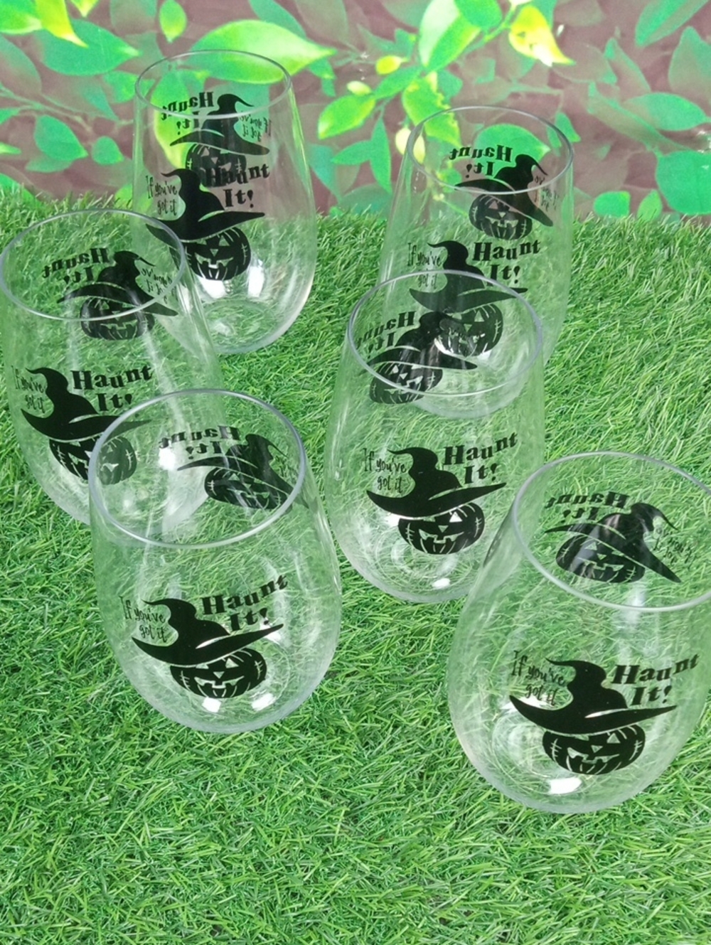 👻 Haunt It! Halloween Stemless Plastic Party Wine Glasses